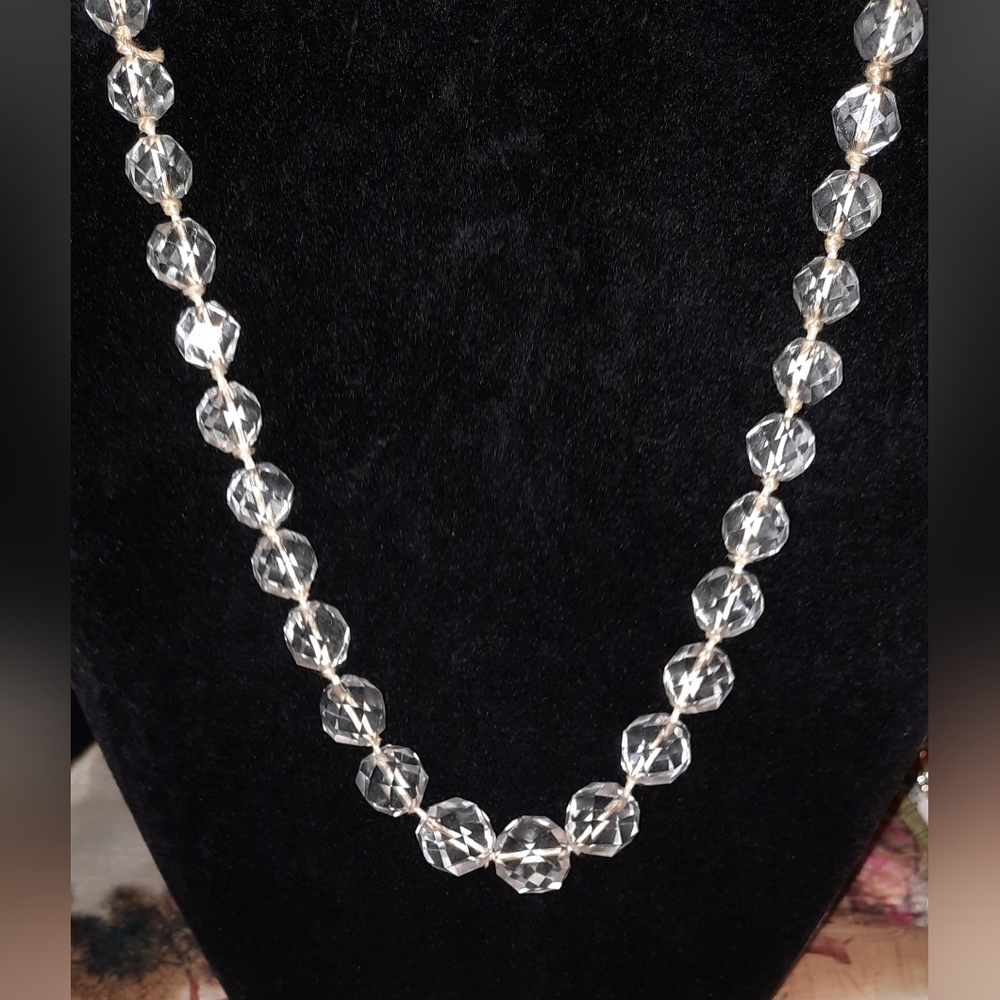 Vintage sterling 925 crystal graduated faceted necklace 1940s 1950s 4 Repair